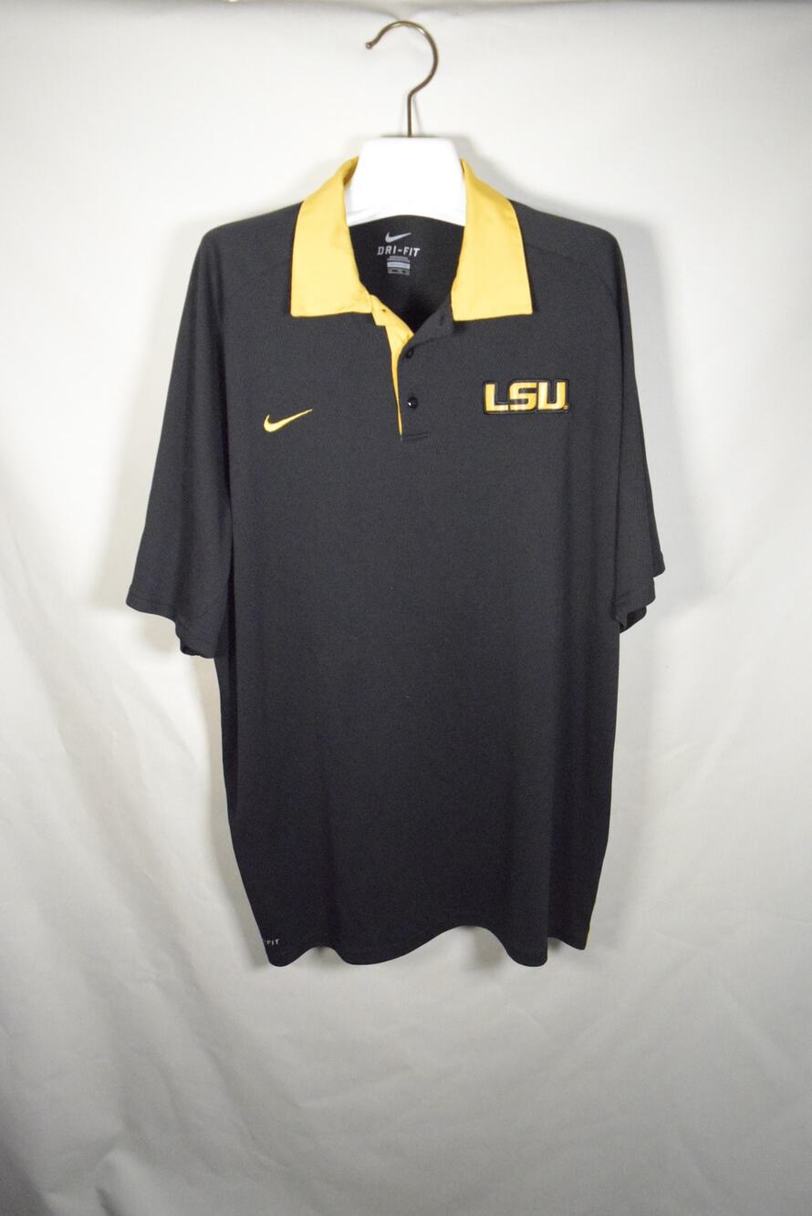 Nike Dri-Fit LSU Tigers Black/Gold Polo Mens XXL Shirt Performance Logo S/S Golf